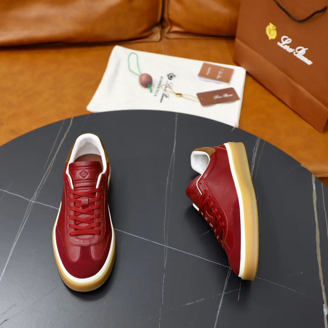 Men's Men's Shoes💰540💰••New Products•• LoroPian*_Noyo-Pianya New men's casual moral training sneakers, LP lace-up casual shoes!  Made of original imported soft cowhide and suede fabric, it highlights the sporty style. The heel is decorated with logo embossing and the original molding. The raw rubber translucent sole combined with the color welt adds a sense of modernity to the shoe. The shoe is overall refreshing and easy to match with style. It has a full cowhide lining for the feet. The original box packaging at the counter comes with wooden balls and a dust bag! Size: 38-44 (.45 customized)